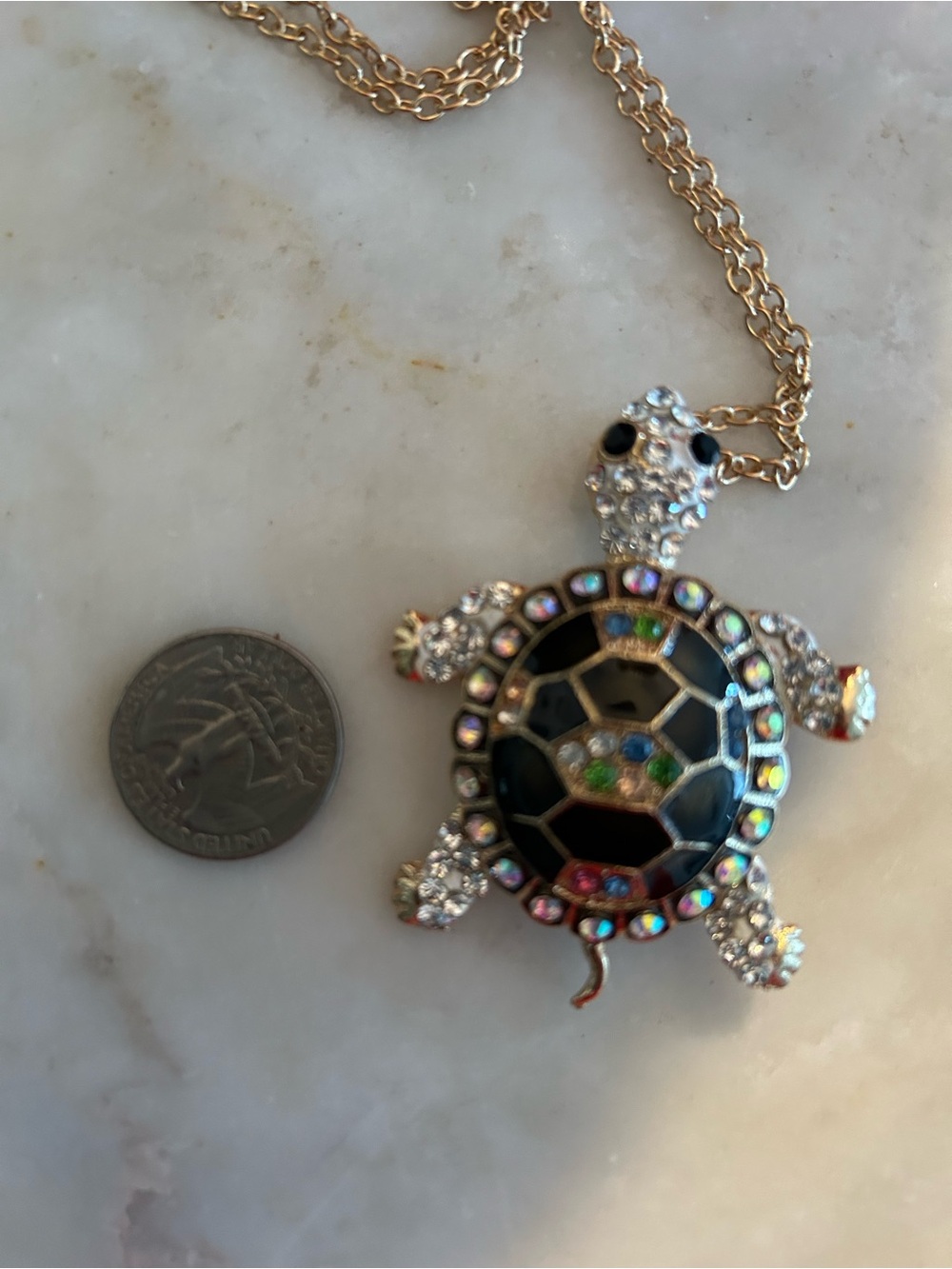 Private Label Gold Turtle Pendant Necklace with Black and Multicolor Stones